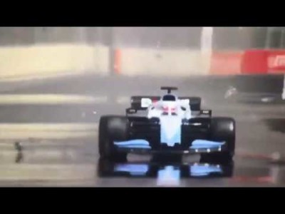 George Russell hits a loose drain cover in Azerbaijan FP1