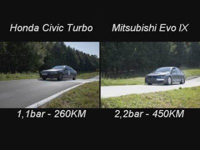 Honda Civic Turbo vs Mitsubishi Evo IX - onboard comparison